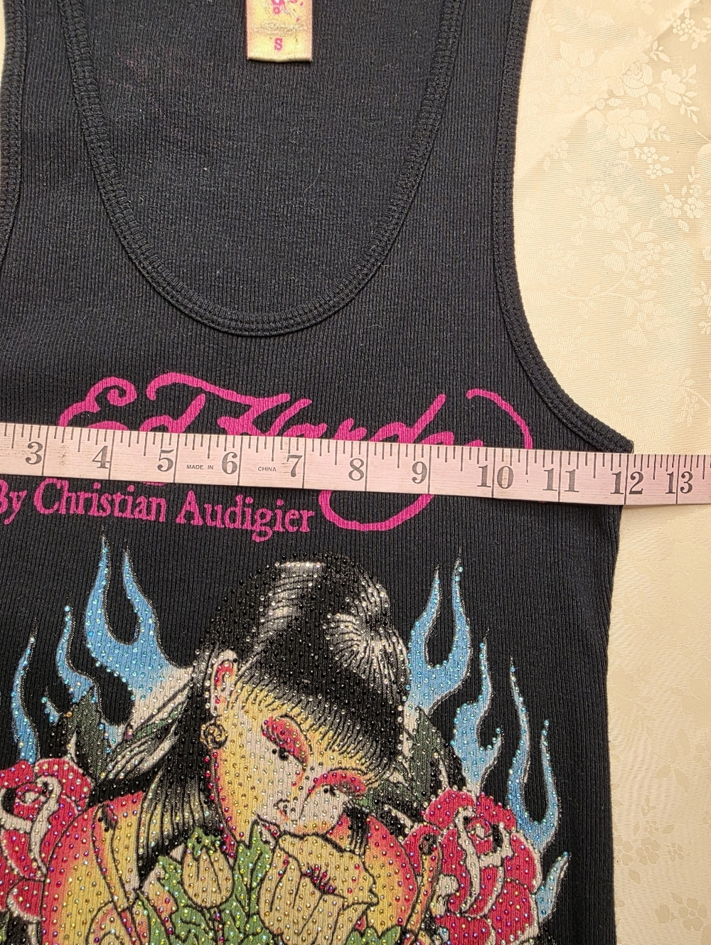 VTG Ed Hardy Christian Audigier Ribbed Tank Top Black Tattoo Graphic S - Picture 5 of 8